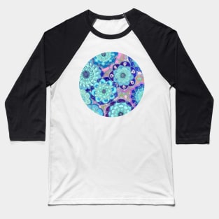 Radiant Cyan & Purple Stained Glass Floral Mandalas Baseball T-Shirt